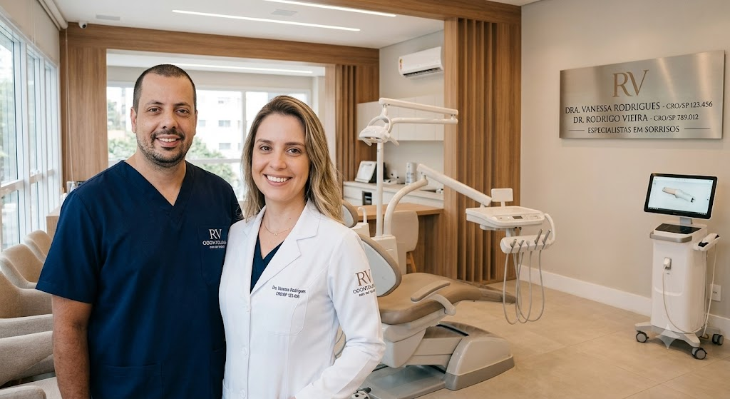 Dra. Vanessa Rodrigues e Dr. Rodrigo Vieira, fundadores da RV Odontologia